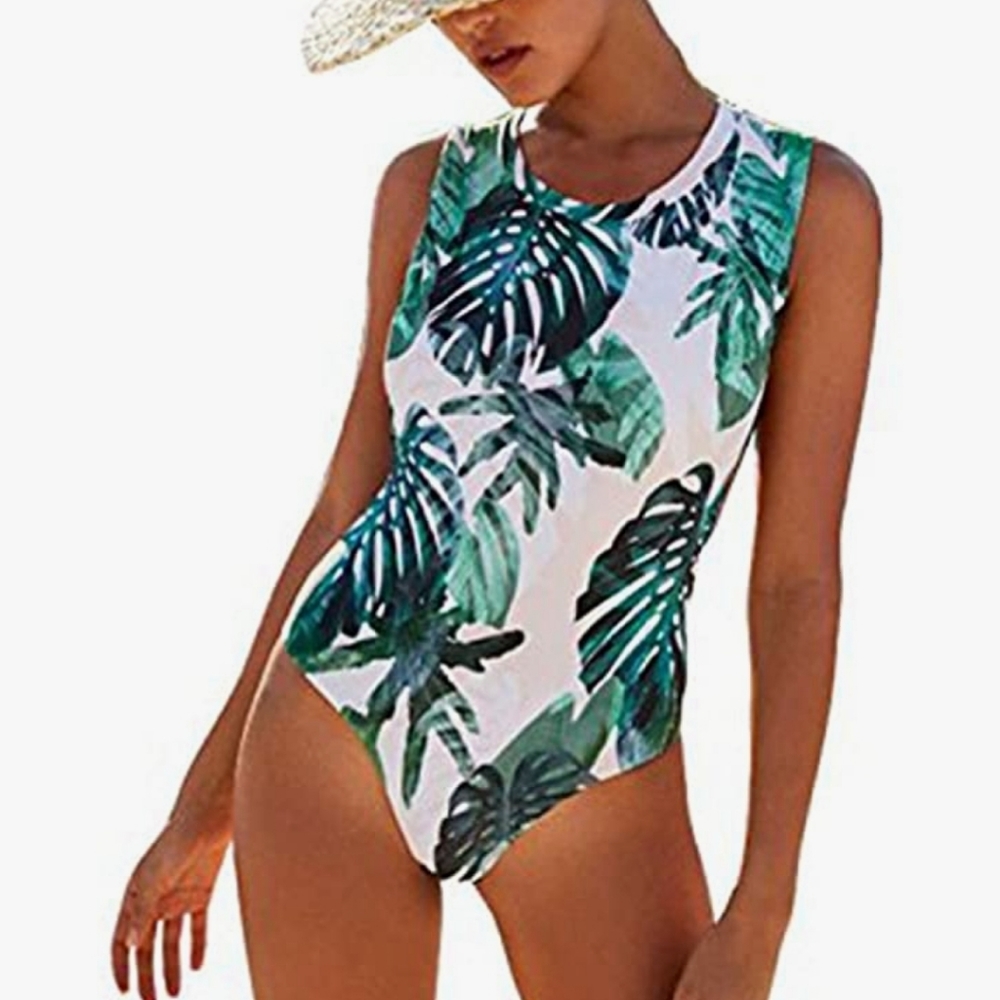Padded Tropical Swimming Modest Swimsuit EUC